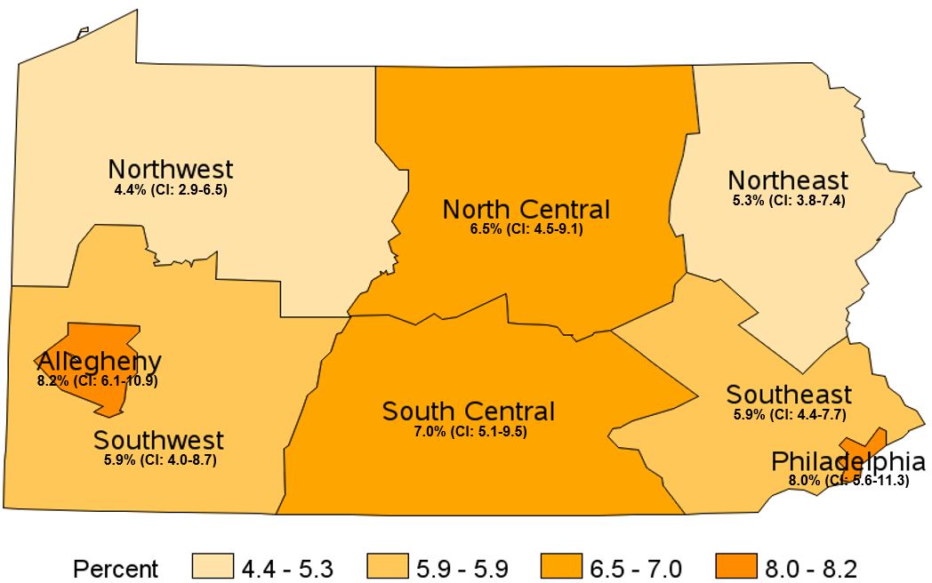 At Risk for Problem Drinking, Pennsylvania Health Districts, 2017